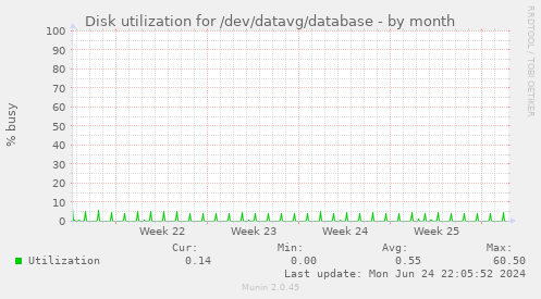 Disk utilization for /dev/datavg/database