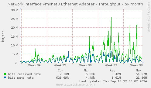 Network interface vmxnet3 Ethernet Adapter - Throughput